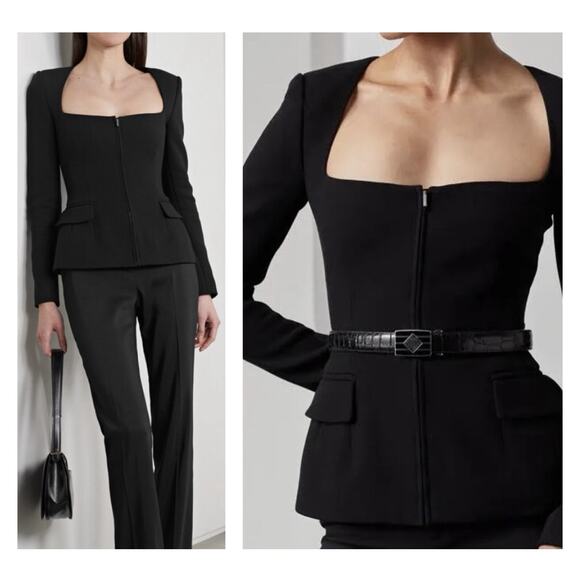 Ralph Lauren Collection Purple Label Wool Peplum Jacket Blazer Black Square Neck - Picture 1 of 12